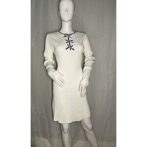 Emma & Posh Women’s White Knit Sweater Dress Size L Large Stretch Ribbed Midi